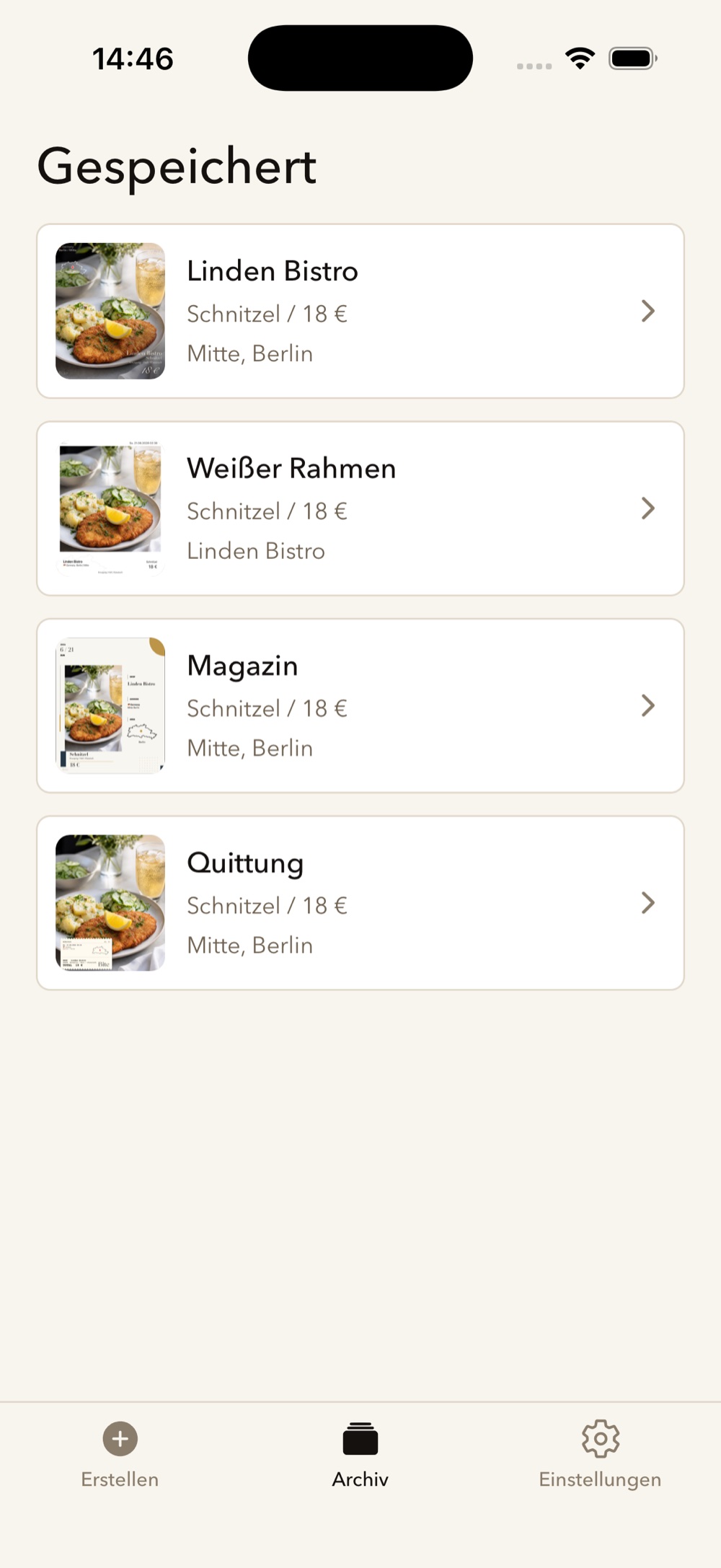 Aufzeichnungen Bite screen