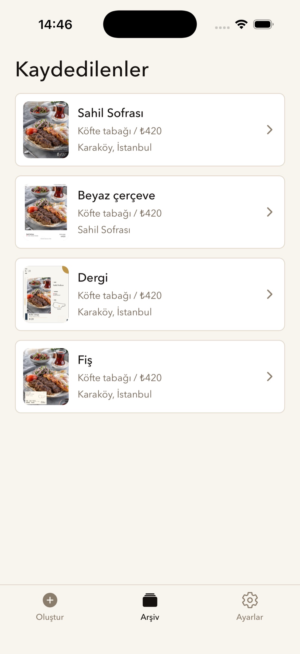 Kayıtlar Bite screen