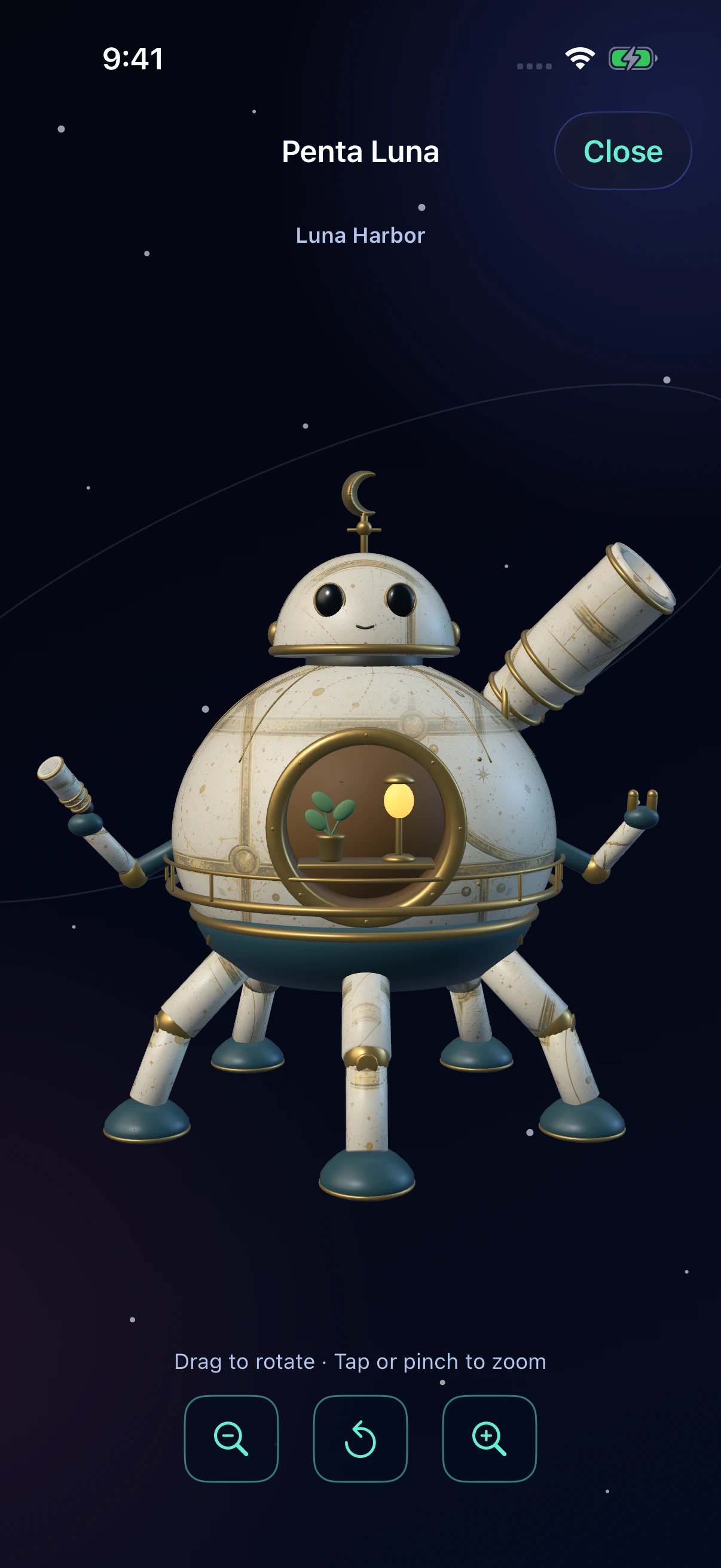 Penta Luna with its individual star-chart markings in the 3D viewer